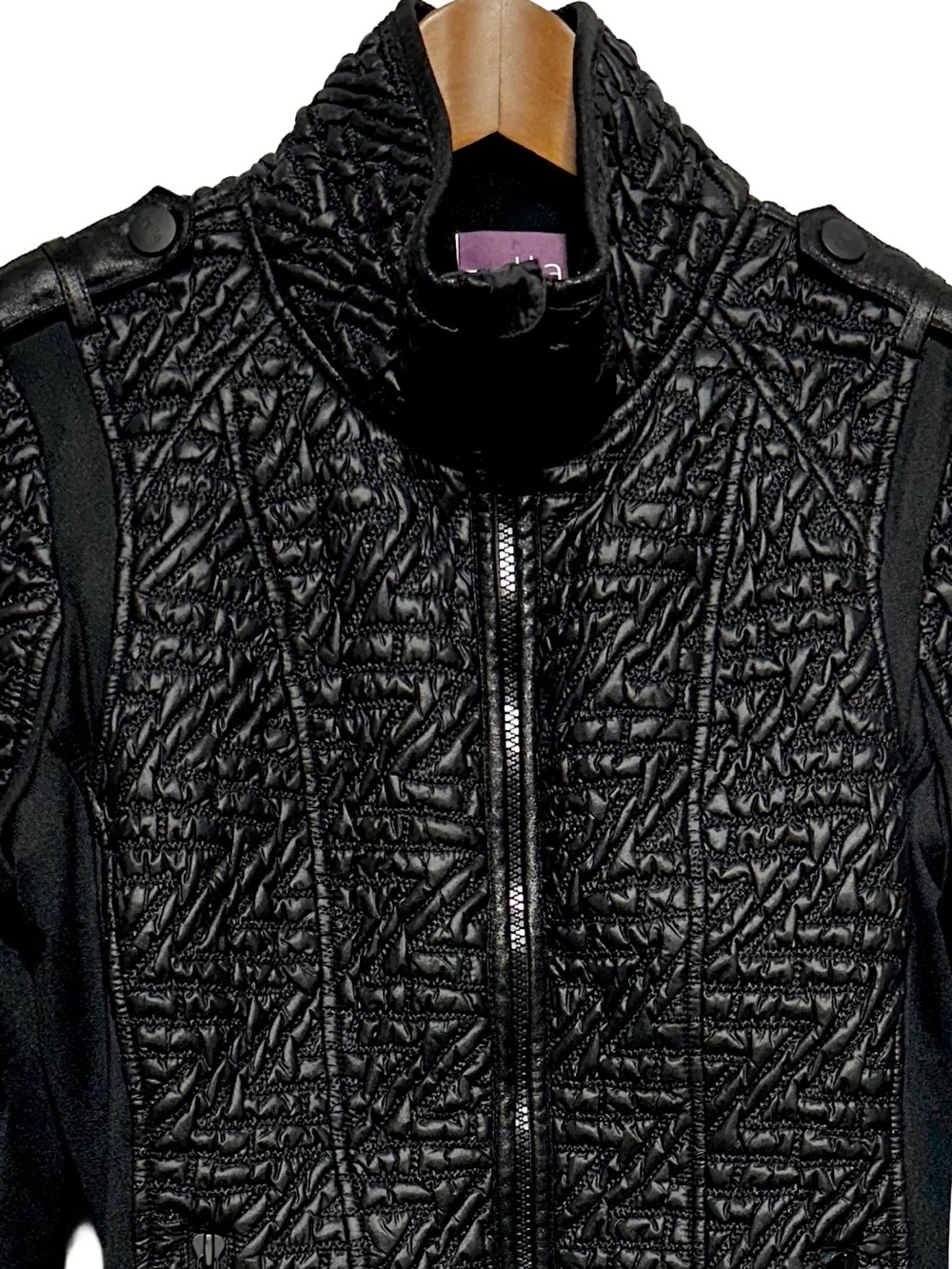 ZELLA Black Textured Quilted Moto Jacket Athleisure Minimalist - Picture 3 of 7